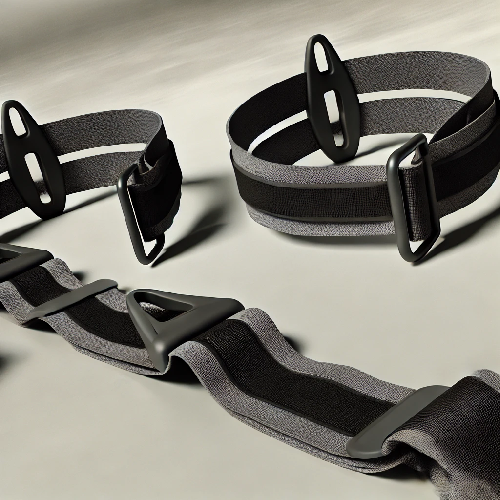 DALL·E 2024-11-12 12.33.31 – A realistic illustration of blood flow restriction (BFR) training bands. The bands are displayed on a clean, neutral background, showing their design DALL·E 2024-11-12 12.33.31 - A realistic illustration of blood flow restriction (BFR) training bands. The bands are displayed on a clean, neutral background, showing their design